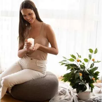 English Home Large Ottoman Foot Stool, Knitted Foot Rest, Round Pouf Chair, Modern Living Room Furniture Bean Bag, Room Decor, Bedroom Footstool, Boho Pouffe, Home Decor Poof, 20" W x 15" H, Brown