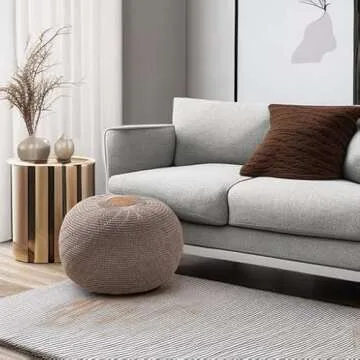 English Home Large Ottoman Foot Stool, Knitted Foot Rest, Round Pouf Chair, Modern Living Room Furniture Bean Bag, Room Decor, Bedroom Footstool, Boho Pouffe, Home Decor Poof, 20" W x 15" H, Brown