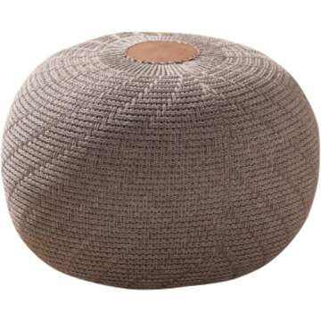 English Home Large Ottoman Foot Stool, Knitted Foot Rest, Round Pouf Chair, Modern Living Room Furniture Bean Bag, Room Decor, Bedroom Footstool, Boho Pouffe, Home Decor Poof, 20" W x 15" H, Brown