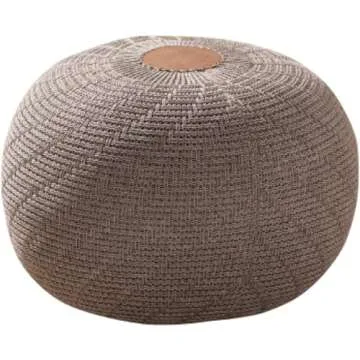 English Home Large Ottoman Foot Stool, Knitted Foot Rest, Round Pouf Chair, Modern Living Room Furniture Bean Bag, Room Decor, Bedroom Footstool, Boho Pouffe, Home Decor Poof, 20" W x 15" H, Brown