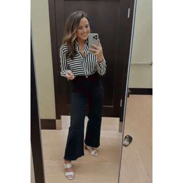 Supgoreou Wide Leg Jeans for Women High Waisted Stretch Casual Work Baggy Denim Pants Trousers 2024 (Small,Black)