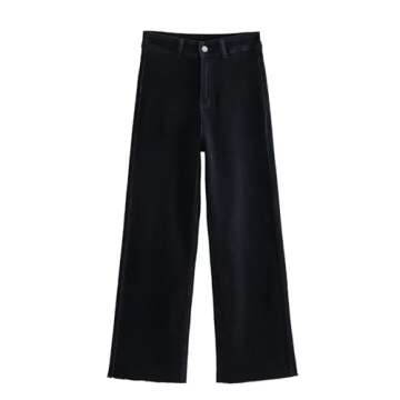 Supgoreou Wide Leg Jeans for Women High Waisted Stretch Casual Work Baggy Denim Pants Trousers 2024 (Small,Black)