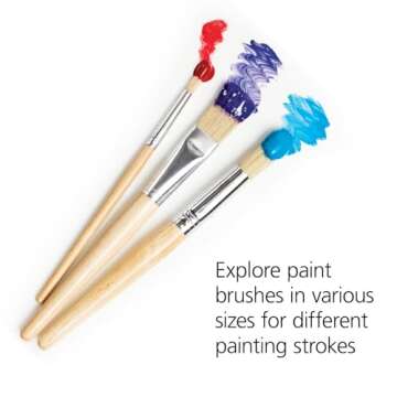 Colorations Easel Paint Brushes, Assorted Sizes, Value Pack, Set of 12 Paint Brushes, Wooden Handles, Natural Bristles, Round & Flat Shaped Tips, Kids Paint Brushes, Paint Brushes for Children