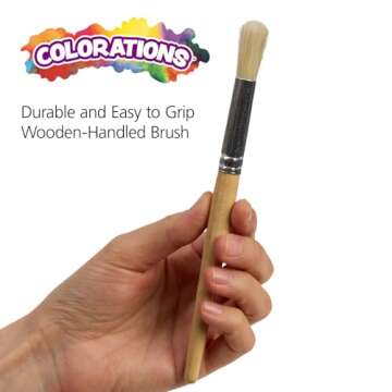 Colorations Easel Paint Brushes, Assorted Sizes, Value Pack, Set of 12 Paint Brushes, Wooden Handles, Natural Bristles, Round & Flat Shaped Tips, Kids Paint Brushes, Paint Brushes for Children