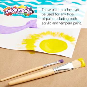 Colorations Easel Paint Brushes, Assorted Sizes, Value Pack, Set of 12 Paint Brushes, Wooden Handles, Natural Bristles, Round & Flat Shaped Tips, Kids Paint Brushes, Paint Brushes for Children