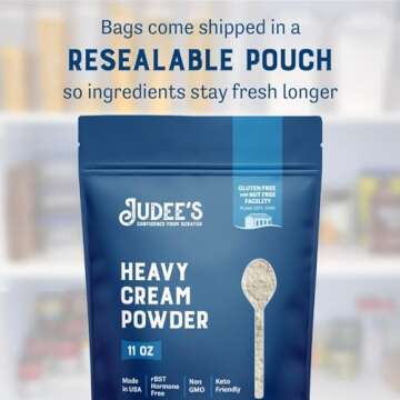 Judee's Heavy Cream Powder 11 oz - GMO and Preservative Free - Produced in the USA - 100% Gluten-Free - Keto Friendly - Add Healthy Fat to Coffee, Sauces, or Dressings - Make Liquid Heavy Cream