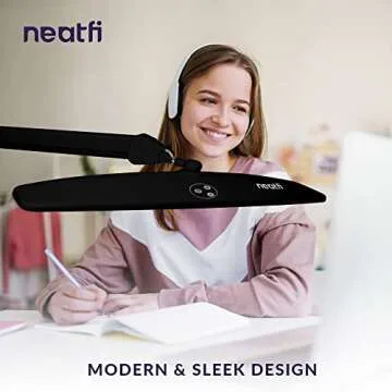 Neatfi Elite HD XL Task Lamp, 1360 Lumens, 84PCS SMD LED, 6500K, Non-Polar Dimming, Desk Light for Home, Office, and Study Room (Non-CCT with Clamp, Black, 22 Inches)