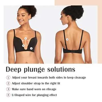 DotVol Women's Convertible Deep Plunge Push Up Bra