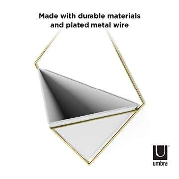 Umbra Trigg Hanging Planter Vase Wall Decor, Pot and Container for Succulents, Cactus, Faux Plants, and More, Large, White/Brass