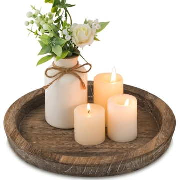 Hanobe Candle Plate Holder Tray: Rustic Wooden Centerpiece for Home Decor