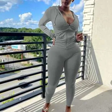 Mrskoala Two Piece Outfits for Women Jogger Sets Workout SweatSuits Tracksuit Pants Set Gray L