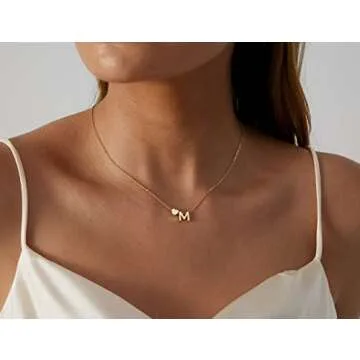 JECOMY Gold Initial Necklace for Women, Dainty 31K Gold Plated Heart Initial Waterproof A-Z Necklace for Women Trendy