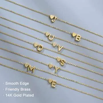 JECOMY Gold Initial Necklace for Women, Dainty 31K Gold Plated Heart Initial Waterproof A-Z Necklace for Women Trendy