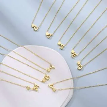 JECOMY Gold Initial Necklace for Women, Dainty 31K Gold Plated Heart Initial Waterproof A-Z Necklace for Women Trendy