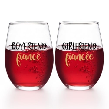 Futtumy Fiance and Fiancee Wine Glass Set - 17Oz Engagement Gifts