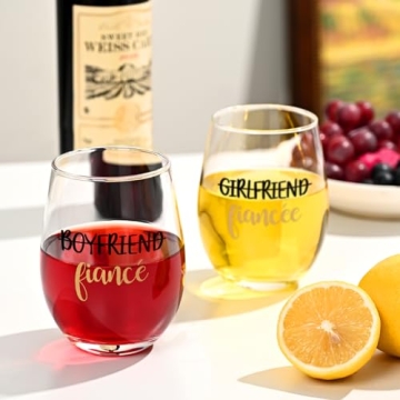 Engagement Wine Glass Set for Couples - 17Oz Gift