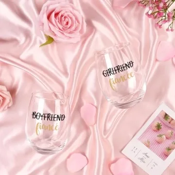 Engagement Wine Glass Set for Couples - 17Oz Gift