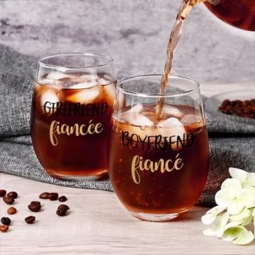 Engagement Wine Glass Set for Couples - 17Oz Gift