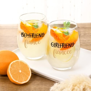 Engagement Wine Glass Set for Couples - 17Oz Gift