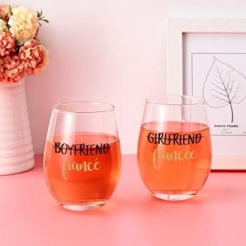 Engagement Wine Glass Set for Couples - 17Oz Gift