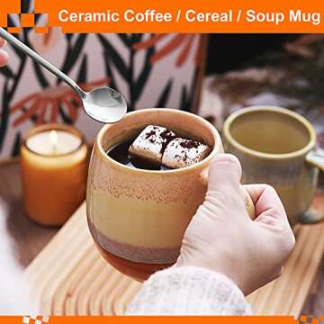 16oz Ceramic Coffee Mugs for Men/Women - Set of 2 with Spoons, Great for Soup, Cocoa, Office, Home, Engagement Gifts