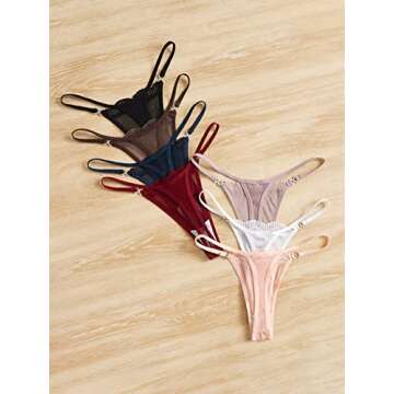 OYOANGLE Women's 7 Pieces Bow Low Rise Scallop Trim Thong Panties Contrast Lace Underwear Multicolor...