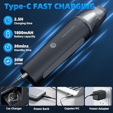 OMO Handheld Vacuum, 22000PA Portable Cordless Car Vacuum Cleaner, Suction and Blow 2 in 1 Dust Removal Vacuum Cleaner for Car, Home, Office,Pet. Black