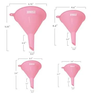 Terbold 4pc Funnel Nesting Set in BPA Free Plastic for Kitchen Cooking, Car Oil, Home, or Lab Use (Pink)