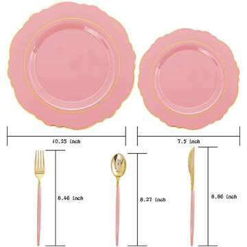Nervure Purple Plastic Plates - Elegant Disposable Dinnerware Set for 20 Guests with Gold Cutlery
