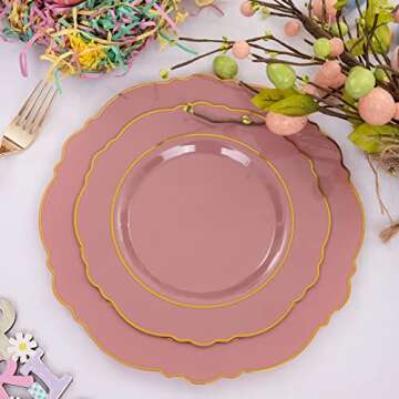 Nervure Purple Plastic Plates - Elegant Disposable Set for 20 Guests