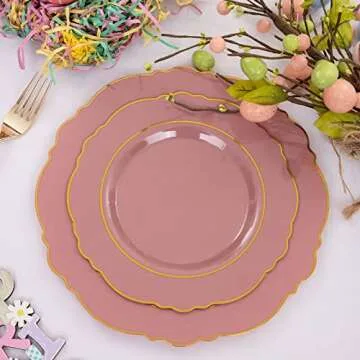 Nervure Purple Plastic Plates - Elegant Disposable Set for 20 Guests