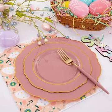 Nervure Purple Plastic Plates - Elegant Disposable Set for 20 Guests