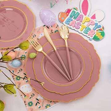 Nervure Purple Plastic Plates - Elegant Disposable Set for 20 Guests