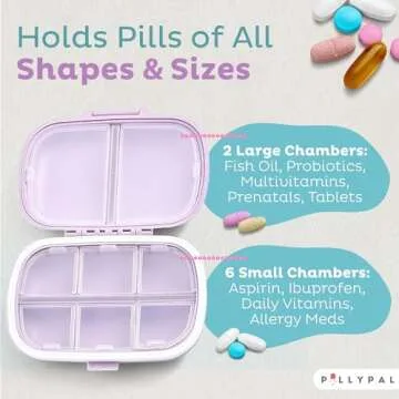 PillyPal V2 Portable Travel Pill Organizer Holder with Stickers - 8 Slot Durable Compact Case to Organize Meds, Pills, Medicine, Prescriptions, Health Vitamins, Jewelry, Travel Essentials - Wheat