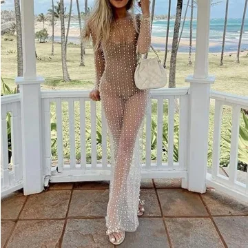 Willow Dance Sheer Mesh Rhinestone Cover-Up Beach Dress