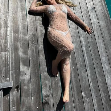 Willow Dance Sheer Mesh Rhinestone Cover-Up Beach Dress