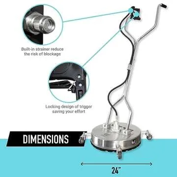 EDOU Floor Pressure Washer Attachment - 24 Inch Surface Washer for Pressure Washer Concrete Cleaner - Heavy Duty 4500 PSI Max with Wheels - Dual Handle Design and Quick Connect Kit Included