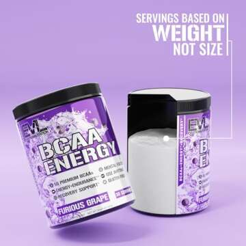 EVL BCAAs Amino Acids Powder - BCAA Energy Pre Workout Powder for Muscle Recovery Lean Growth and Endurance - Rehydrating Post Workout Recovery Drink with Natural Caffeine - Furious Grape