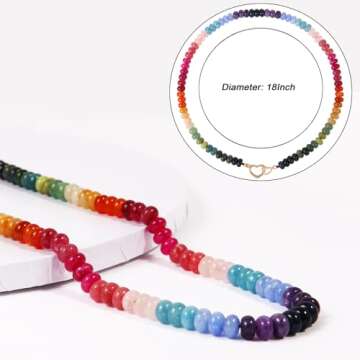 Handmade Beaded Gemstone Choker Necklace for Women Boho Colorful Rainbow Natural Stone Bead Necklace...