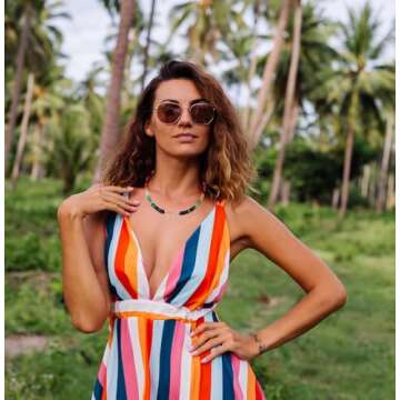 Handmade Beaded Gemstone Choker Necklace for Women Boho Colorful Rainbow Natural Stone Bead Necklaces Beach Summer Jewelry (Rainbow)