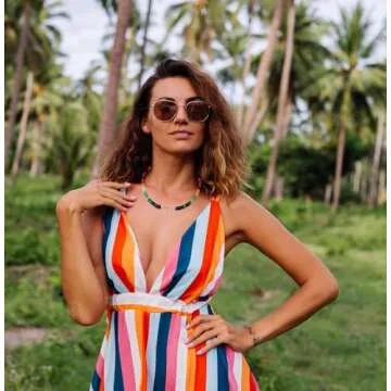 Handmade Beaded Gemstone Choker Necklace for Women Boho Colorful Rainbow Natural Stone Bead Necklaces Beach Summer Jewelry (Rainbow)