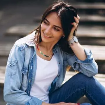 Handmade Beaded Gemstone Choker Necklace for Women Boho Colorful Rainbow Natural Stone Bead Necklaces Beach Summer Jewelry (Rainbow)