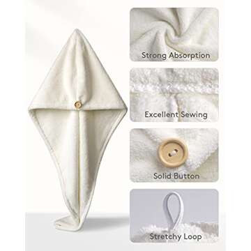 YFONG 3 Pack Microfiber Hair Towel Wrap for Women, Rapid Drying Towels for Hair with Button,Super Absorbent Hair Turbans for Wet Hair Long Thick Curly Hair