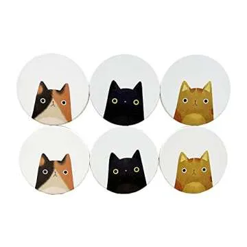 DYNAIZER Coasters for Drink Absorbent Cute Animal Print Cup Coasters Set of 6 Water Absorbing Drink ...