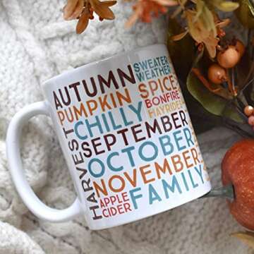 Fall Autumn Season Coffee Mug, Gift for Fall Lover, Thanksgiving Pumpkin Spice Sweater Weather Cup (...
