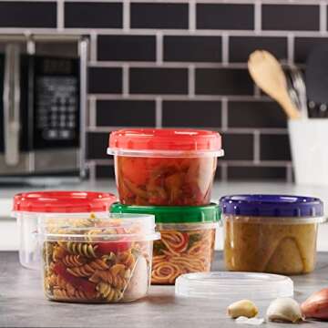 ELEGANT DISPOSABLES 16 ounce Plastic Food Storage Containers with colored Twist Top Lids Reusable Le...