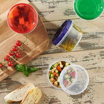 ELEGANT DISPOSABLES 16 ounce Plastic Food Storage Containers with colored Twist Top Lids Reusable Leak Proof Deli Containers for Freezer Storage Meal Prep (24)