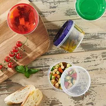 ELEGANT DISPOSABLES 16 ounce Plastic Food Storage Containers with colored Twist Top Lids Reusable Leak Proof Deli Containers for Freezer Storage Meal Prep (24)