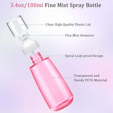 Cosywell Fine Mist Spray Bottle TSA Approved 3.4oz/ 100ml Empty Cosmetic Refillable Travel Containers Plastic Hair Spray Bottle Sprayer for Perfume Skincare Makeup Lotion (3color)
