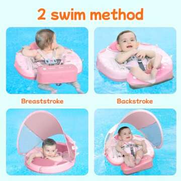 Mambobaby Float with Canopy & Portable Backpack Skin-friendly Baby Swim Float with Tail Waterproof Non-Inflatable Mambo Float Smart Swim Trainer Soft Solid Infant Pool Float 3-24 months Baby Swim Ring
